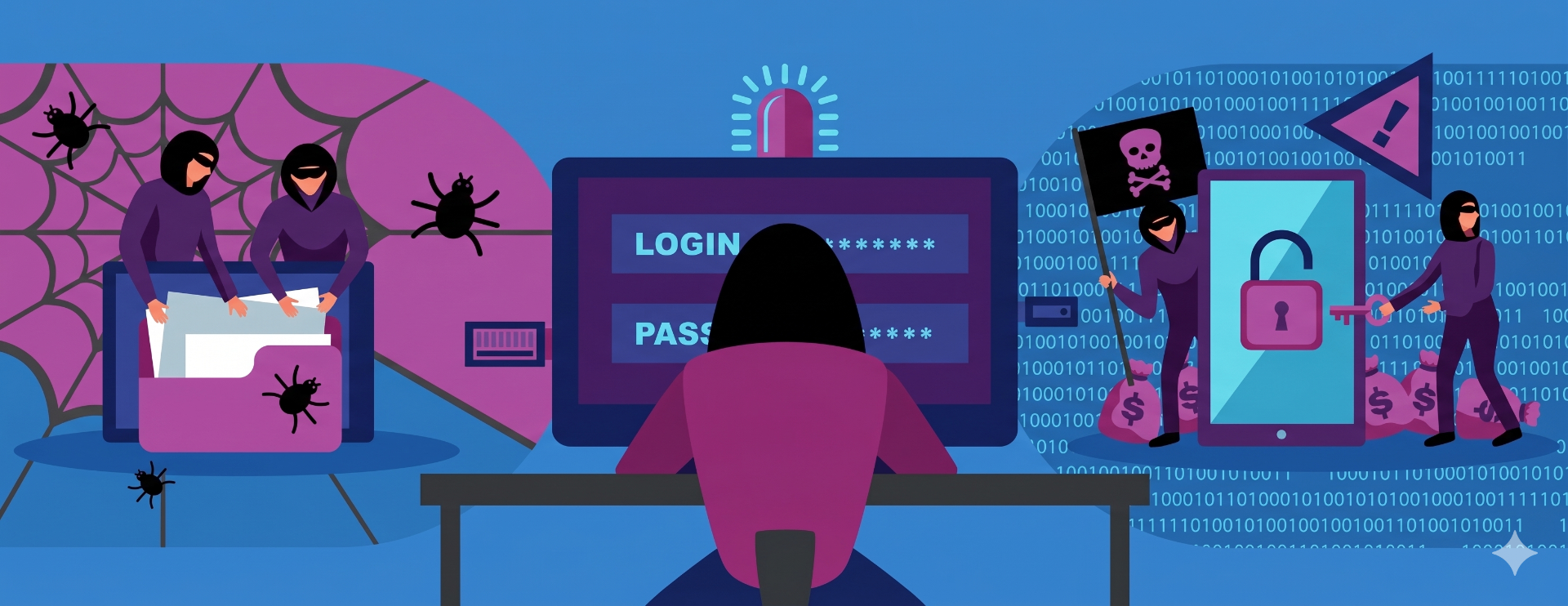 Illustration of hackers attempting to breach a login screen